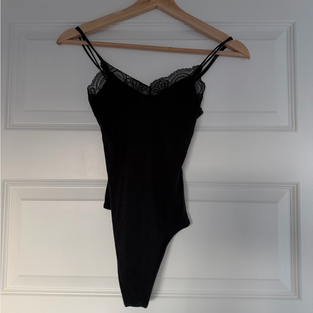 Abercrombie & Fitch Black Lace Trim Double-Strap Bodysuit